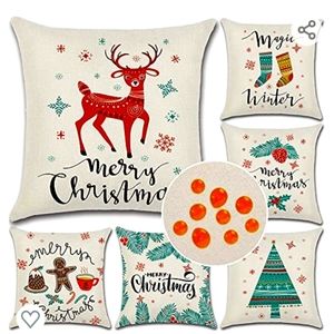 wtisan Christmas Pillow Covers 18 x 18 Inches Waterproof Set of 6,Holiday Pillow